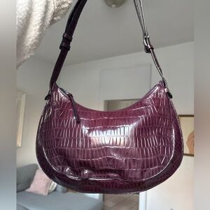 Kenneth Cole Plum Croc Embossed Crescent Shoulder Bag